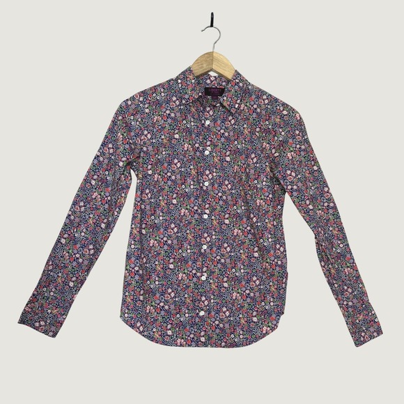 J.Crew Tops - J.Crew Liberty Button Down 100% Cotton Women 0 Navy Multi Floral Career Preppy